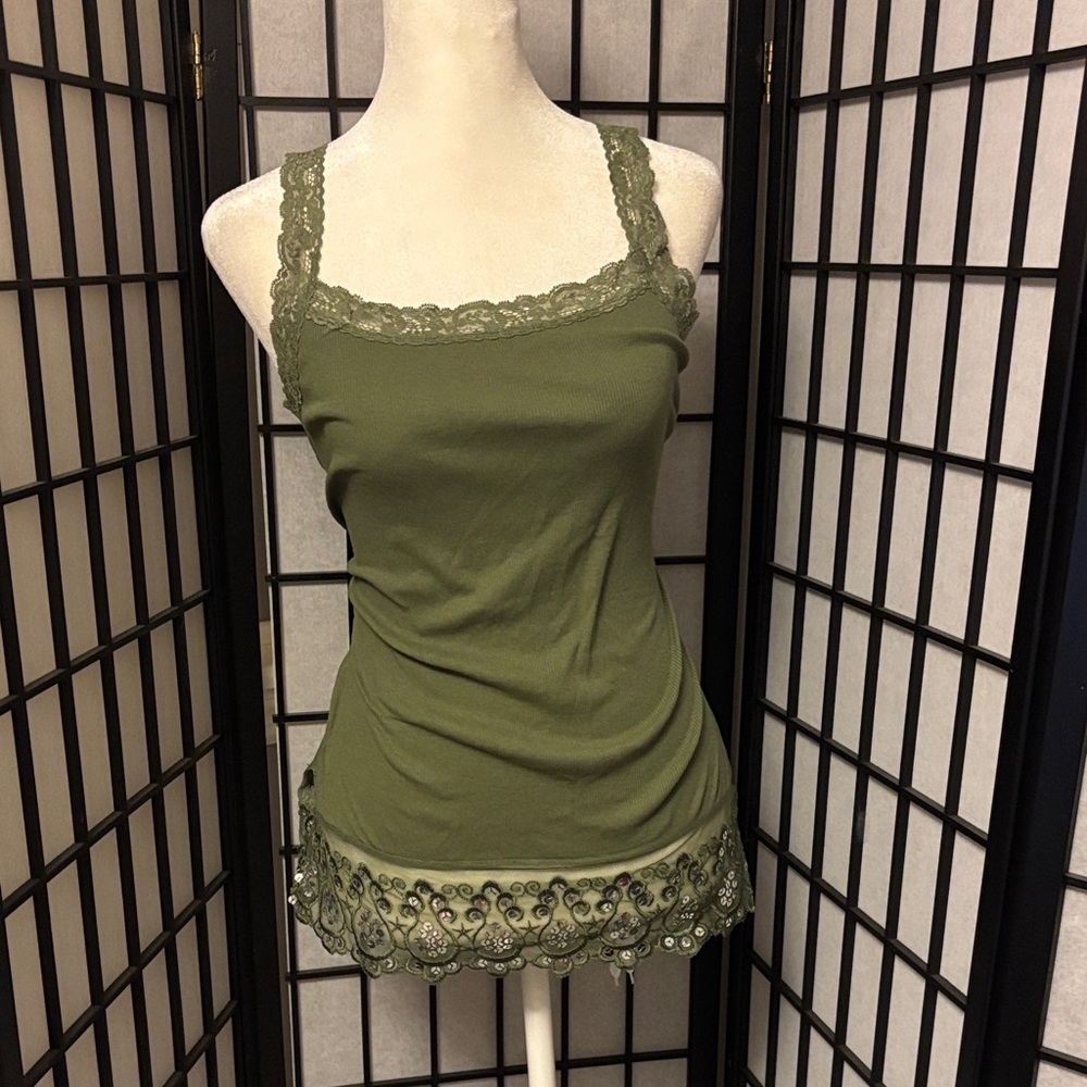 Y2K Green Lace Trim Tank Top (NEW WITH TAGS)